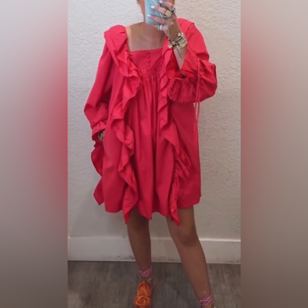 NWOT CQ by CQ Puff sleeve ruffle dress hot pink